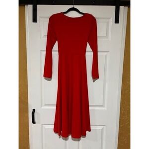 SHEIN Red Long Sleeve Tie Back Midi Dress Size M
